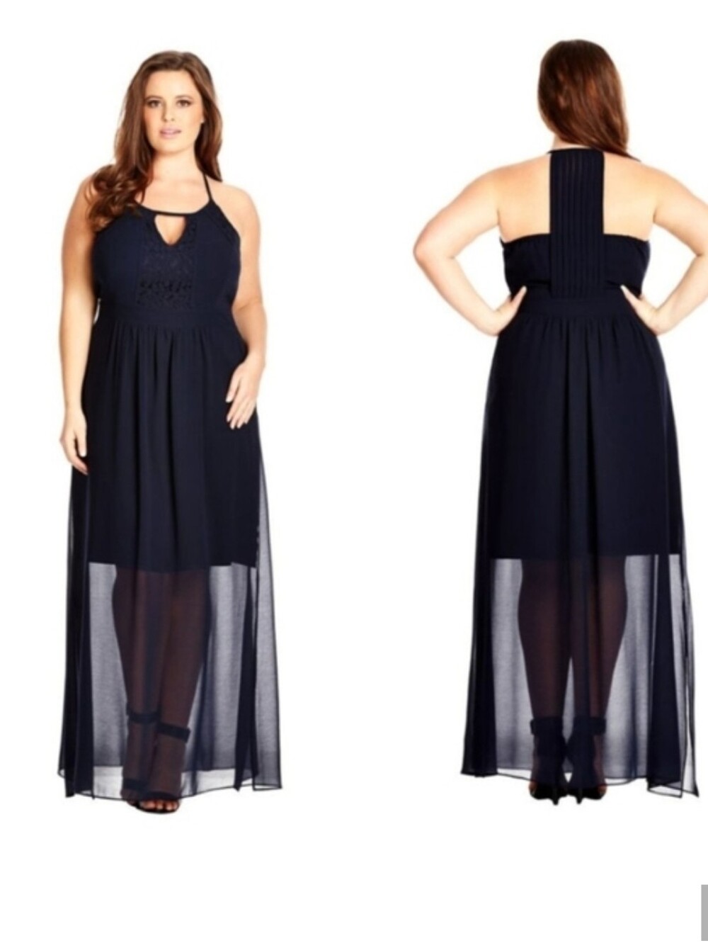 CITY CHIC Navy Maxi Dress with Lace Bodice